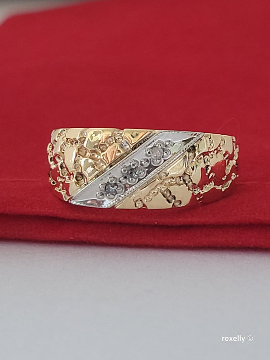 10K Two-Tone Gold  Diamond Band Ring Size 6.5, Solid Gold