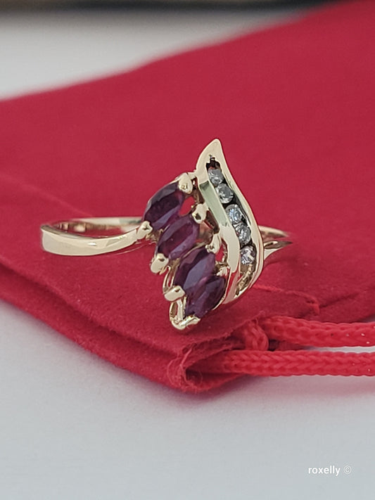 14K Yellow Gold Rubies and Diamonds Ring Size 6.5, Solid Gold
