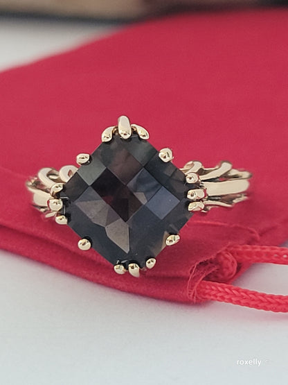 14K Yellow Gold Smoky Topaz Ring Size 9, Solid Gold
