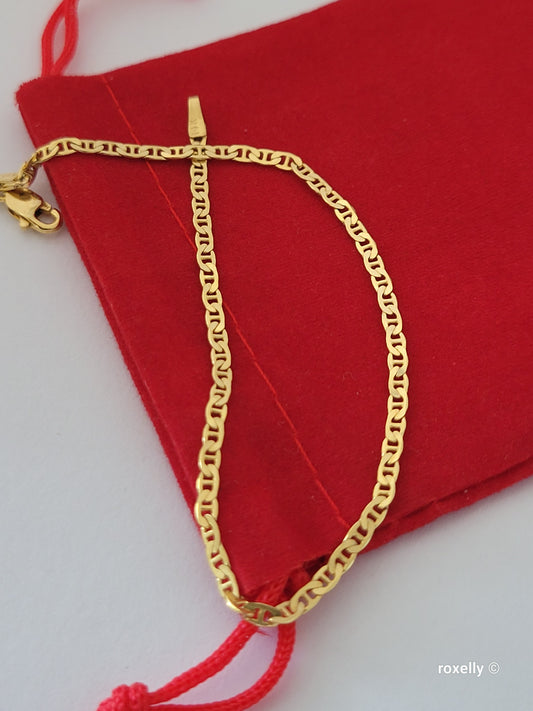 14K Yellow Gold Thin Marine Link Bracelet, Solid Gold