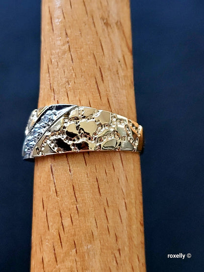 10K Two-Tone Gold  Diamond Band Ring Size 6.5, Solid Gold