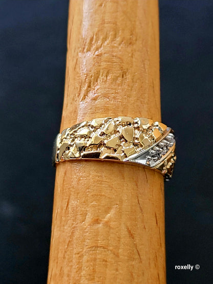10K Two-Tone Gold  Diamond Band Ring Size 6.5, Solid Gold