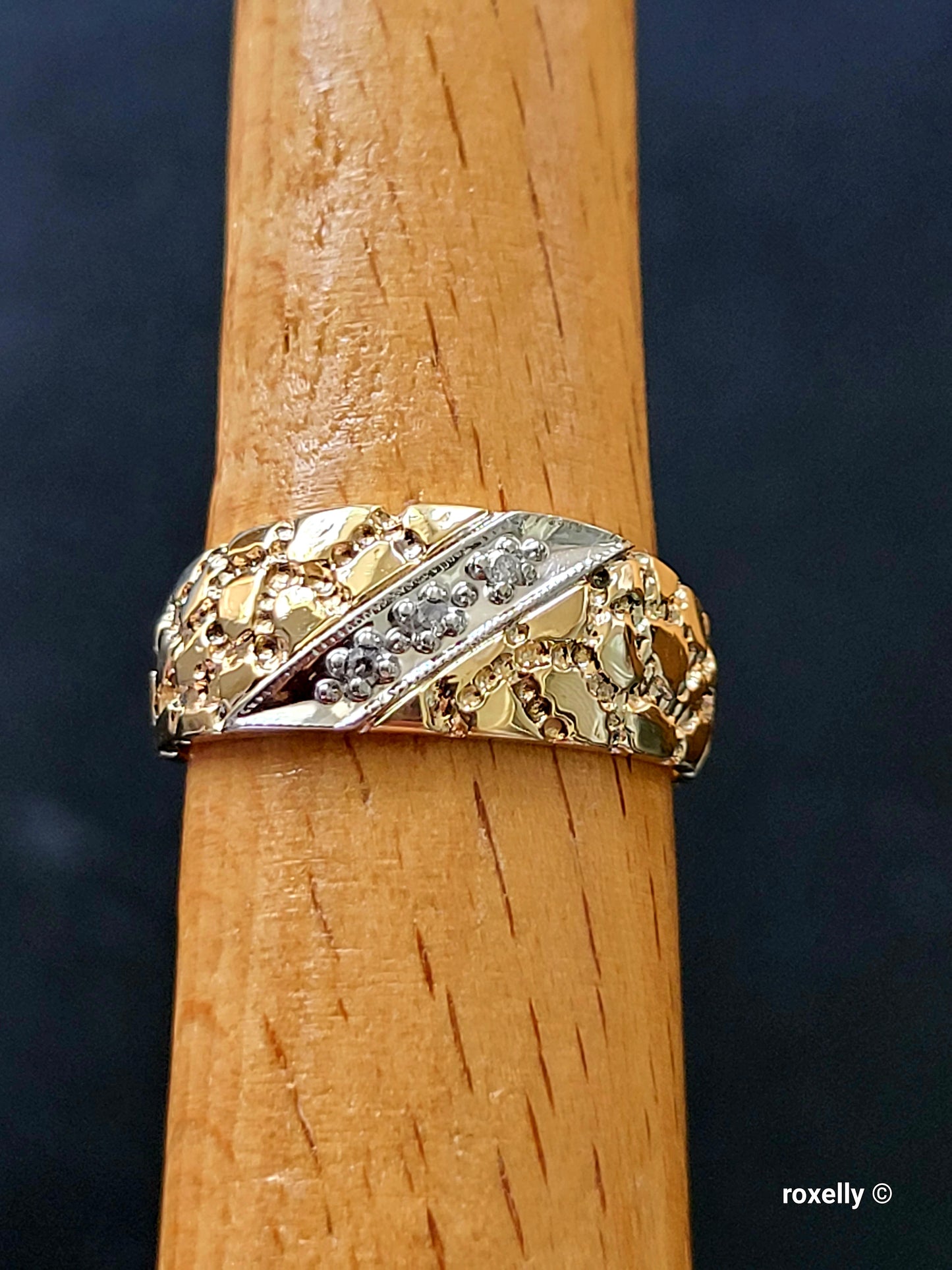 10K Two-Tone Gold  Diamond Band Ring Size 6.5, Solid Gold