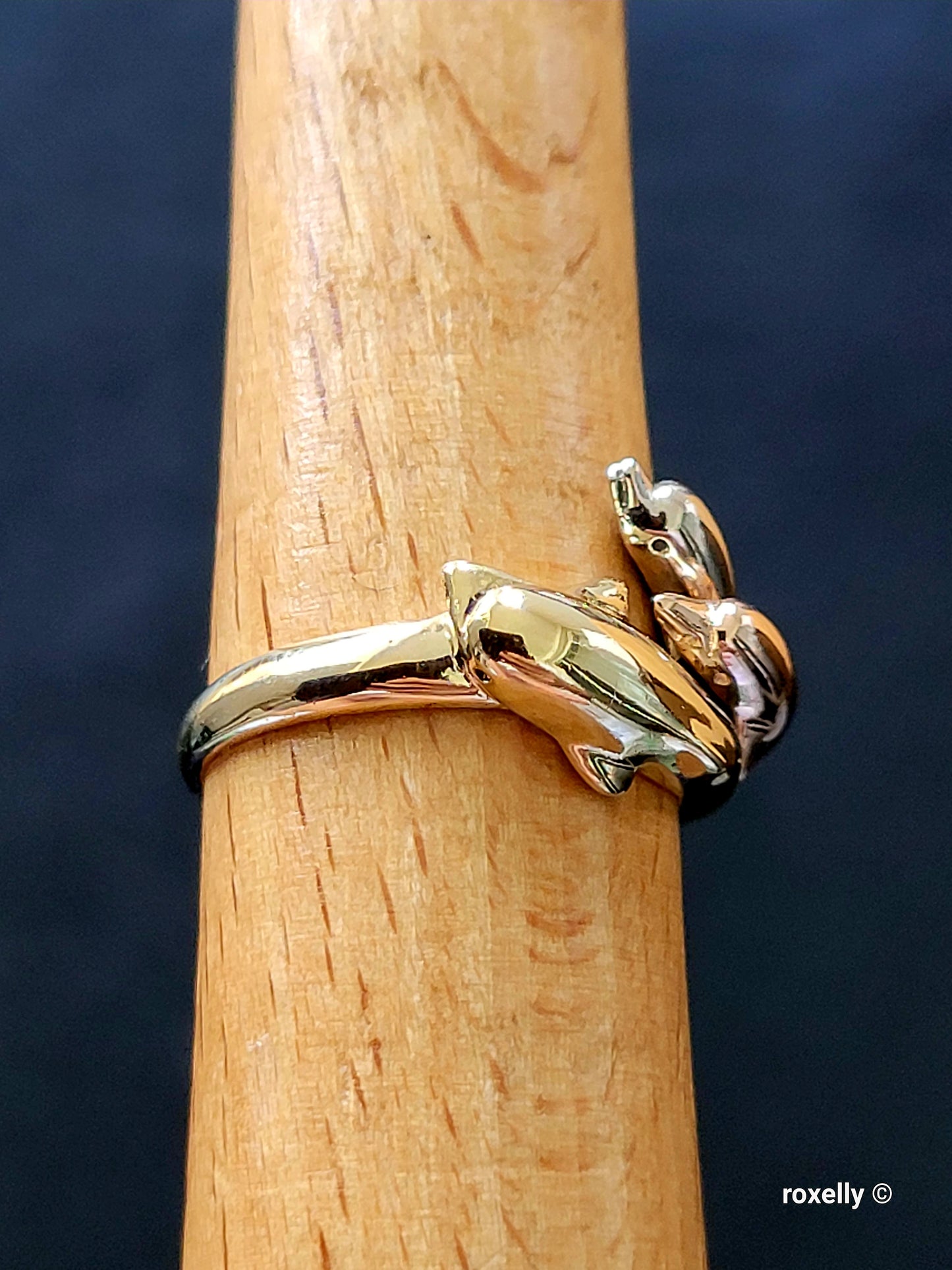 10K Three-Tone Gold Dolphin Design Ring Size 7, Solid Gold