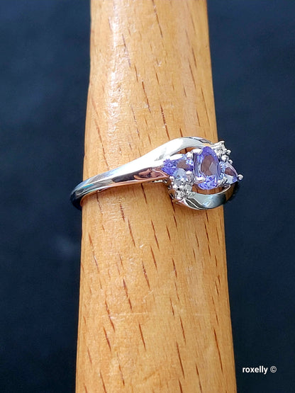 10K White Gold Tanzanite and Genuine Diamonds Ring Size 7, Solid Gold