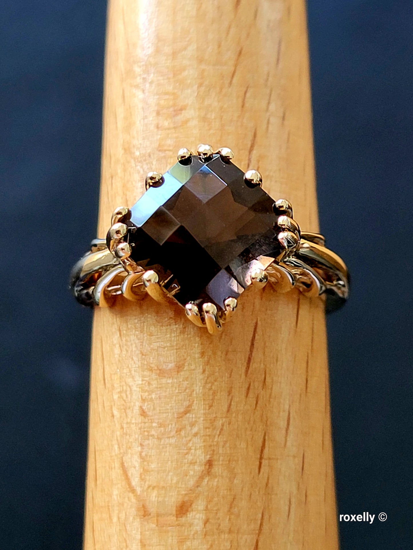 14K Yellow Gold Smoky Topaz Ring Size 9, Solid Gold