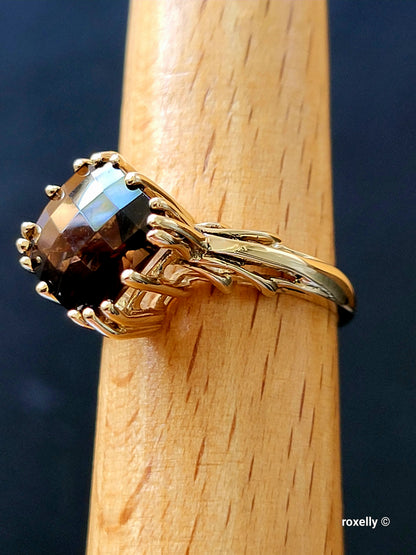 14K Yellow Gold Smoky Topaz Ring Size 9, Solid Gold