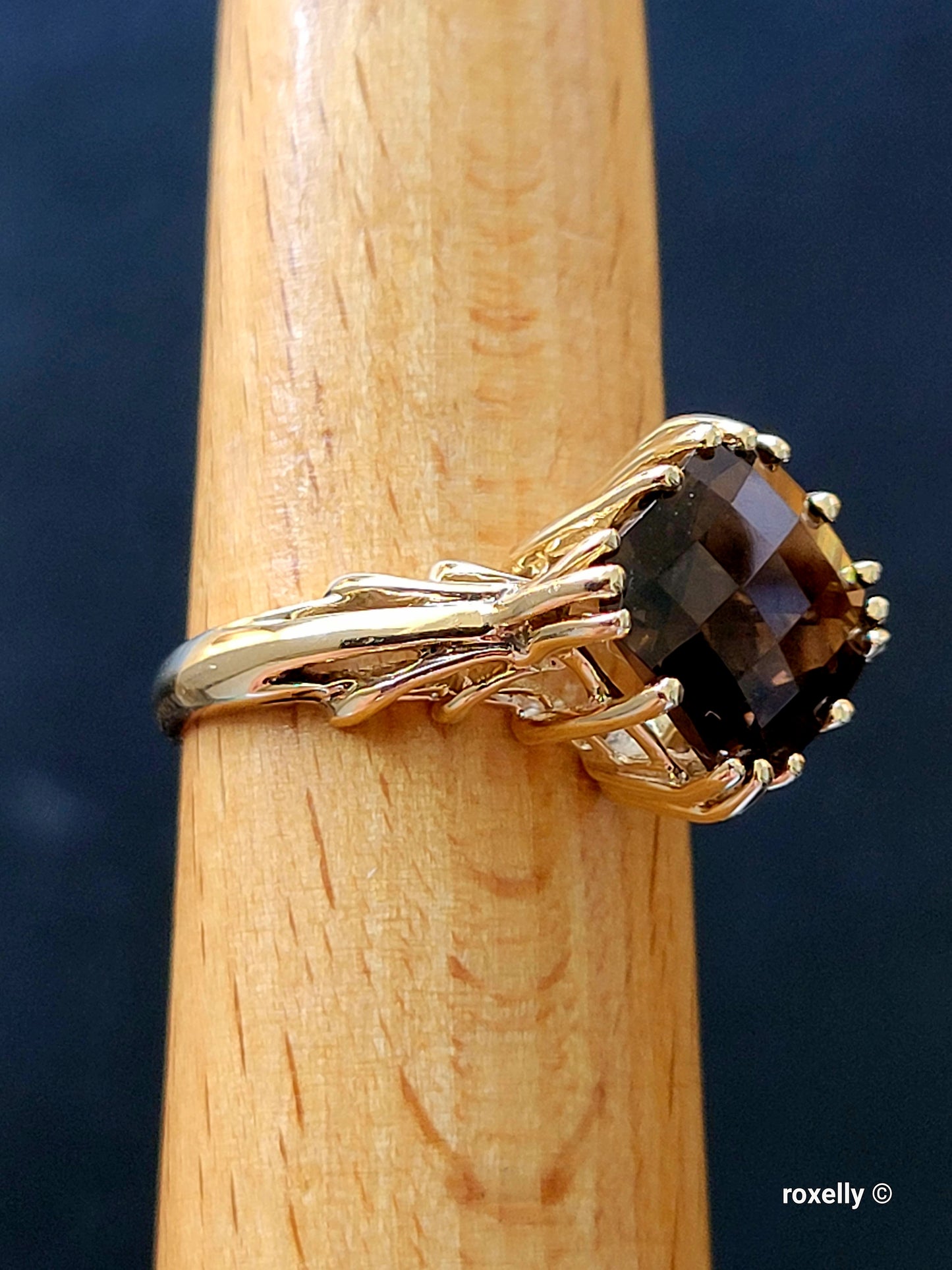 14K Yellow Gold Smoky Topaz Ring Size 9, Solid Gold