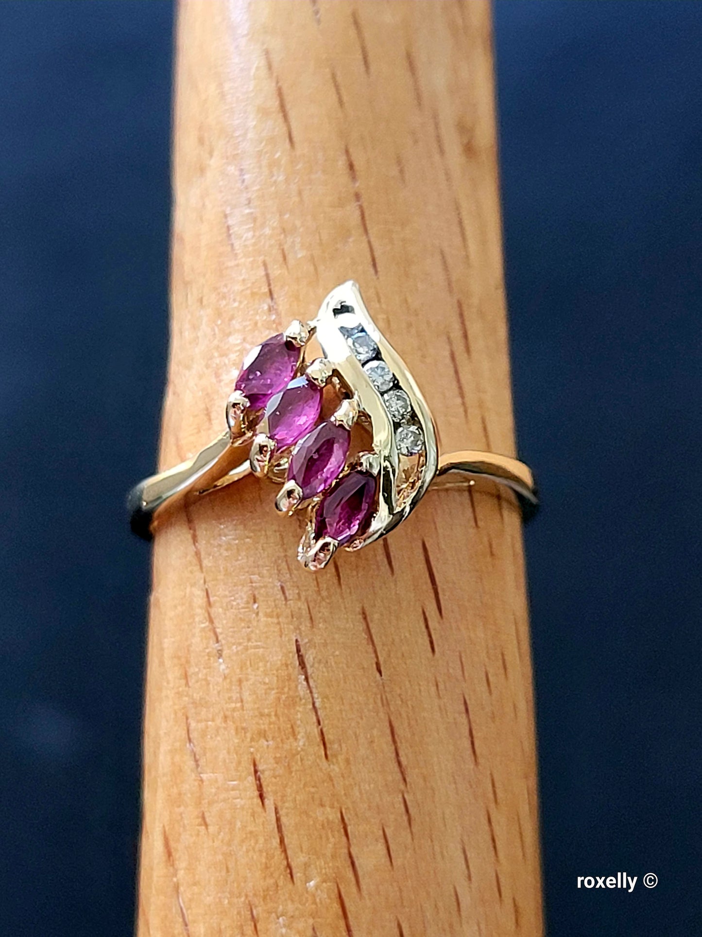 14K Yellow Gold Rubies and Diamonds Ring Size 6.5, Solid Gold