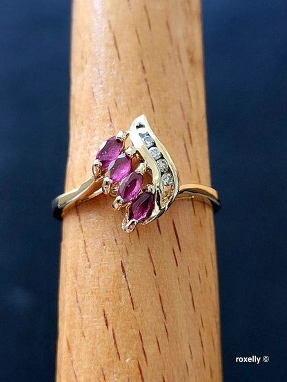 14K Yellow Gold Rubies and Diamonds Ring Size 6.5, Solid Gold
