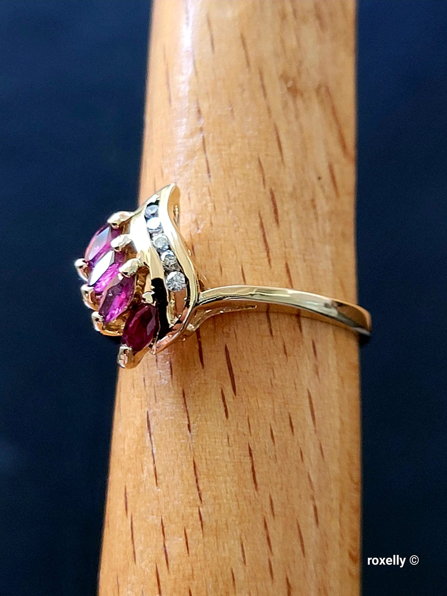 14K Yellow Gold Rubies and Diamonds Ring Size 6.5, Solid Gold