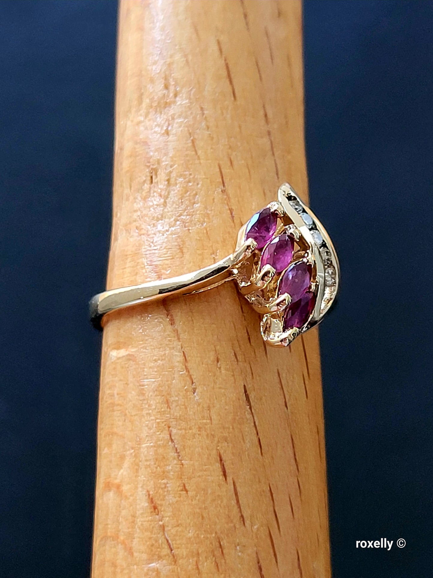 14K Yellow Gold Rubies and Diamonds Ring Size 6.5, Solid Gold