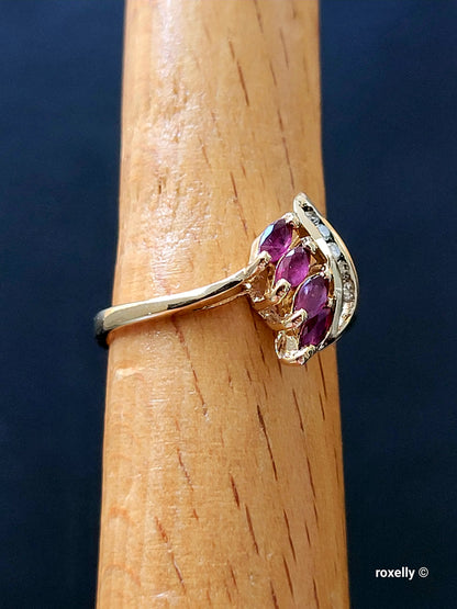 14K Yellow Gold Rubies and Diamonds Ring Size 6.5, Solid Gold