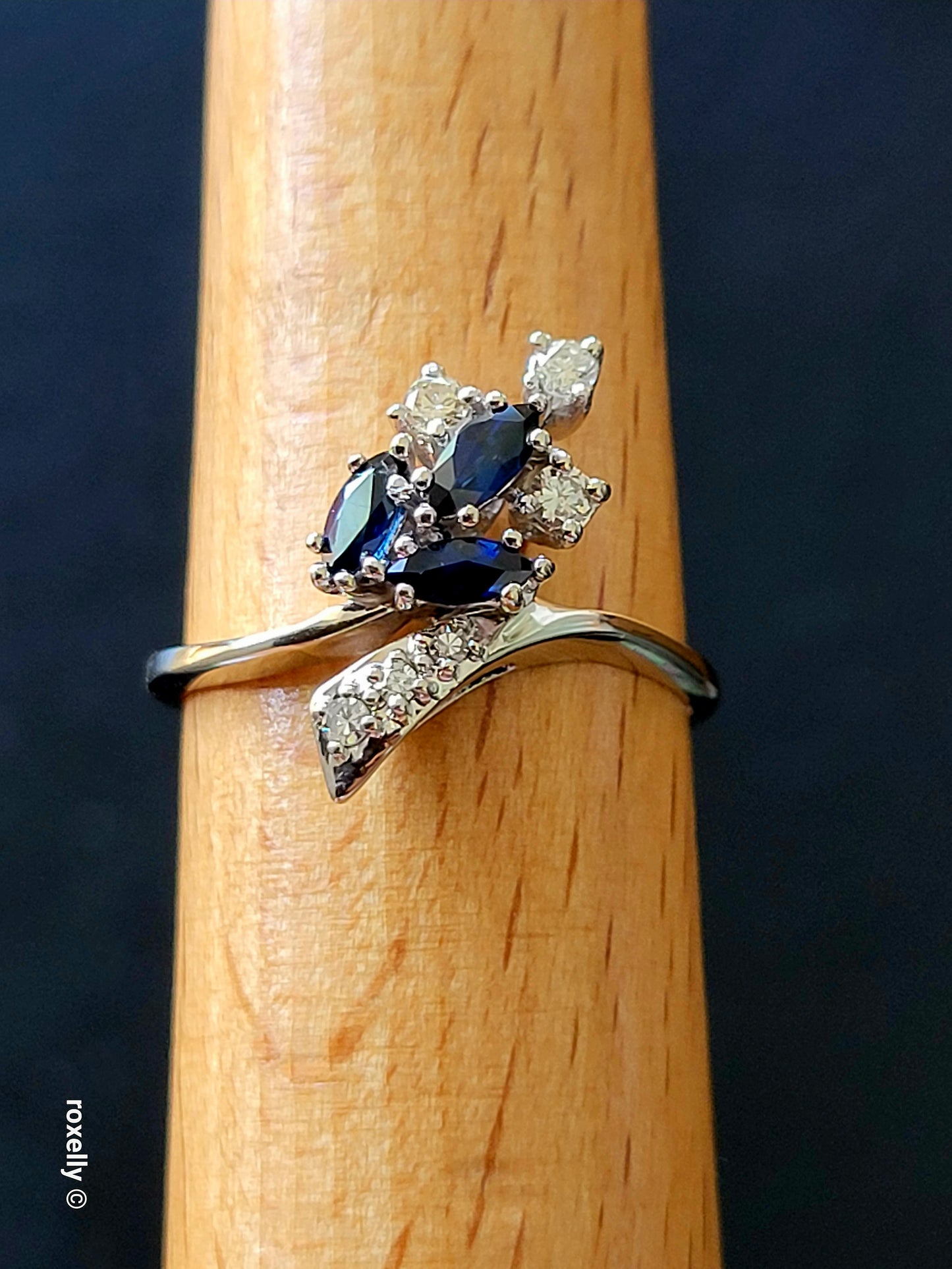 14K White Gold Sapphires and Genuine Diamonds Ring Size 9.25, Solid Gold