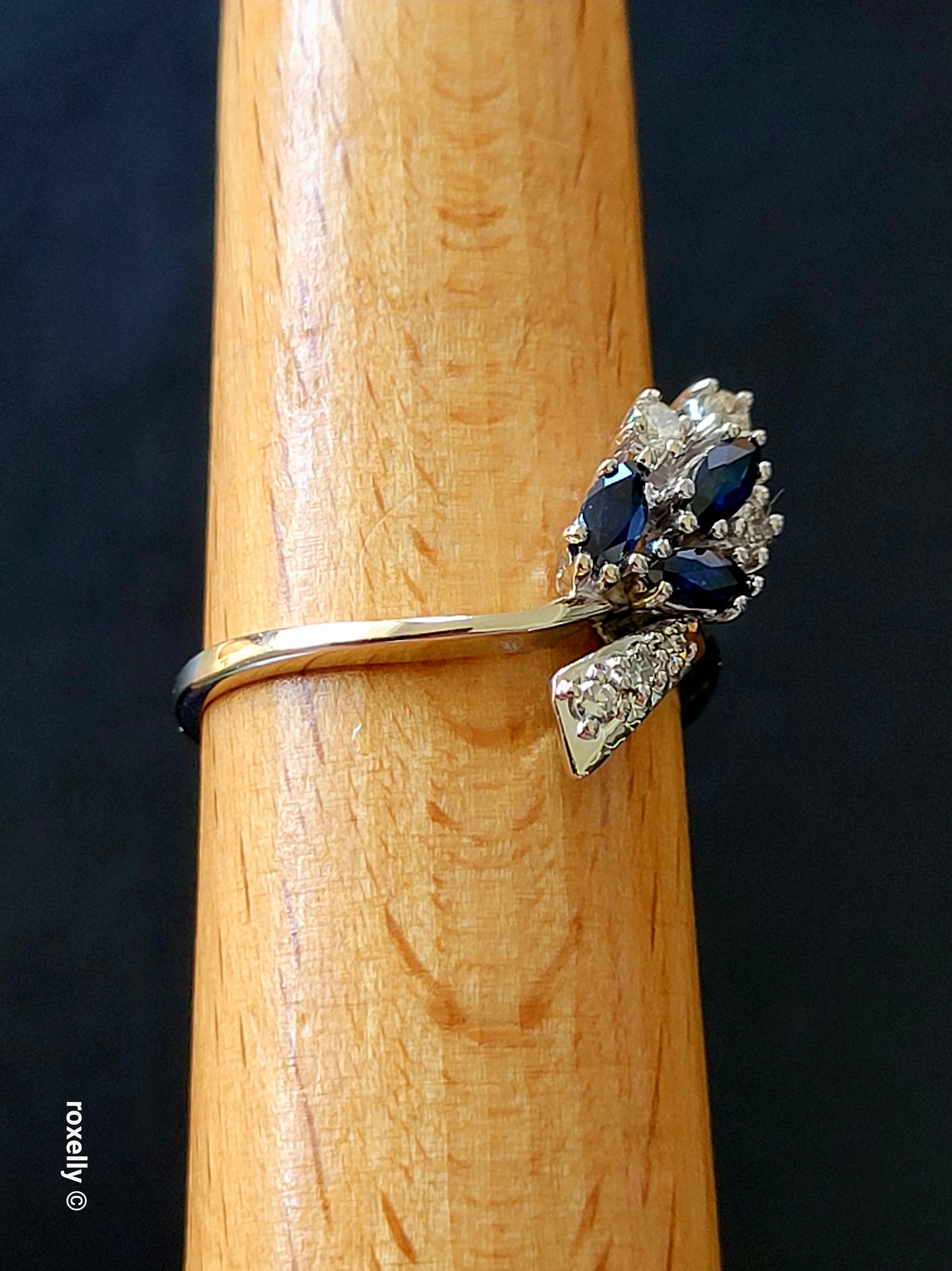 14K White Gold Sapphires and Genuine Diamonds Ring Size 9.25, Solid Gold