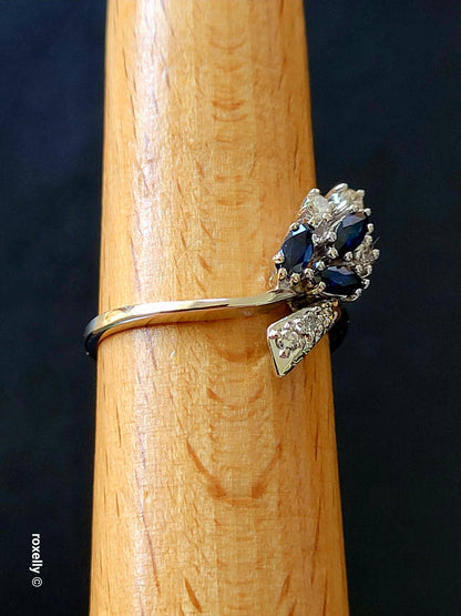 14K White Gold Sapphires and Genuine Diamonds Ring Size 9.25, Solid Gold