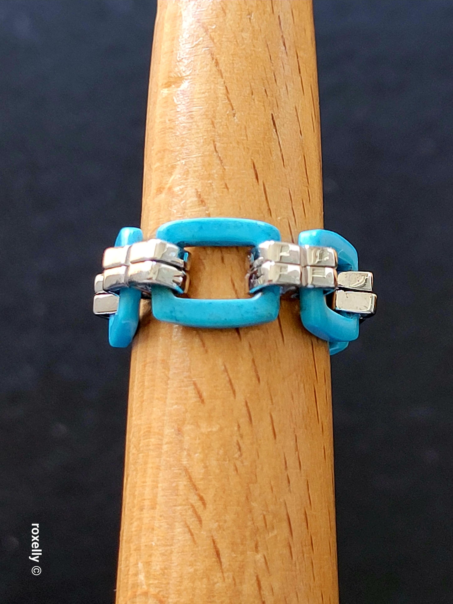 Turquoise Flexible Link Ring in 925 Sterling Silver, Size 8, Colleen Lopez HSN Statement Jewelry 👌🎁