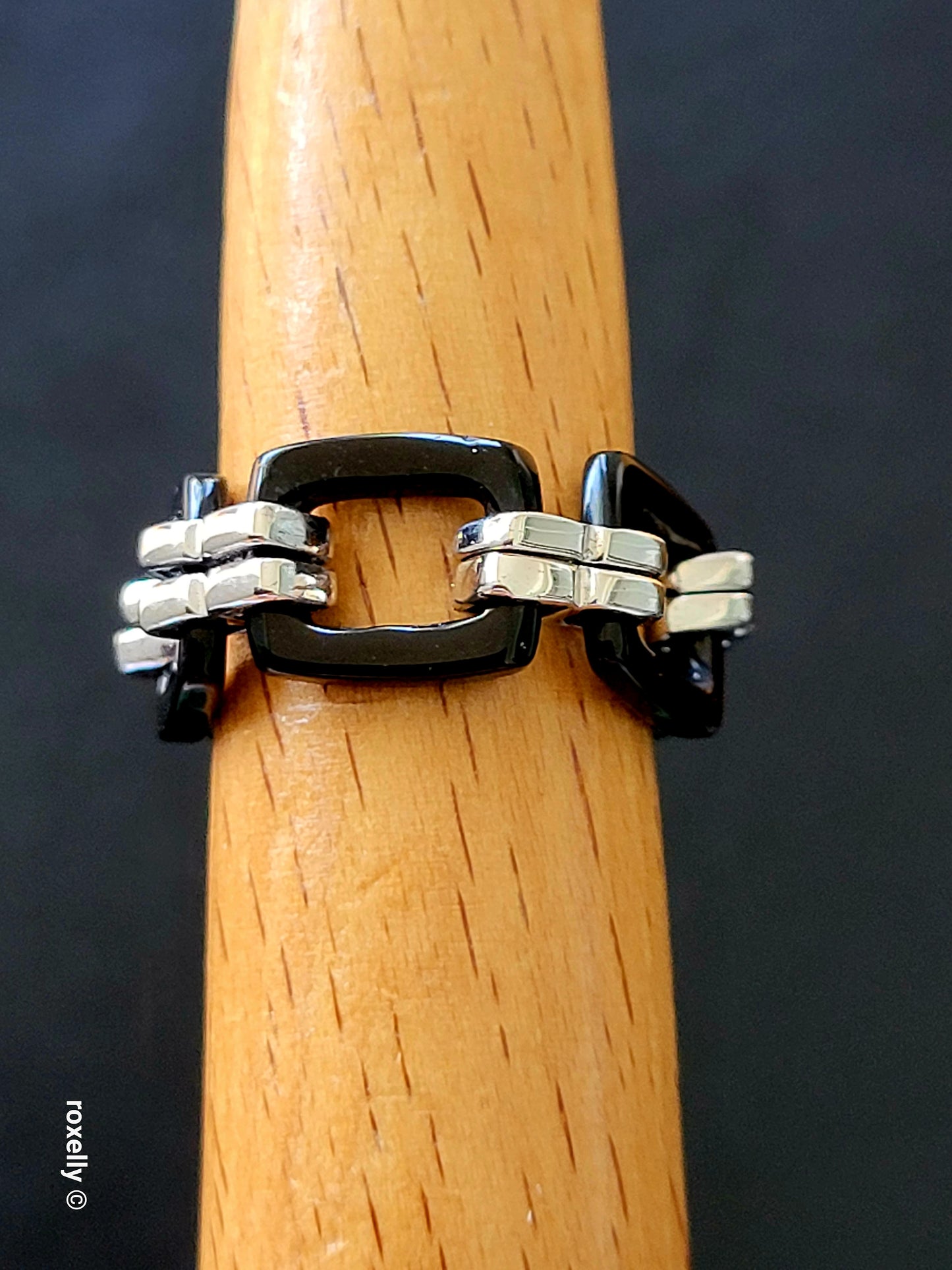 Black Onyx Flexible Link Ring in 925 Sterling Silver, Size 8, Colleen Lopez HSN Statement Jewelry
