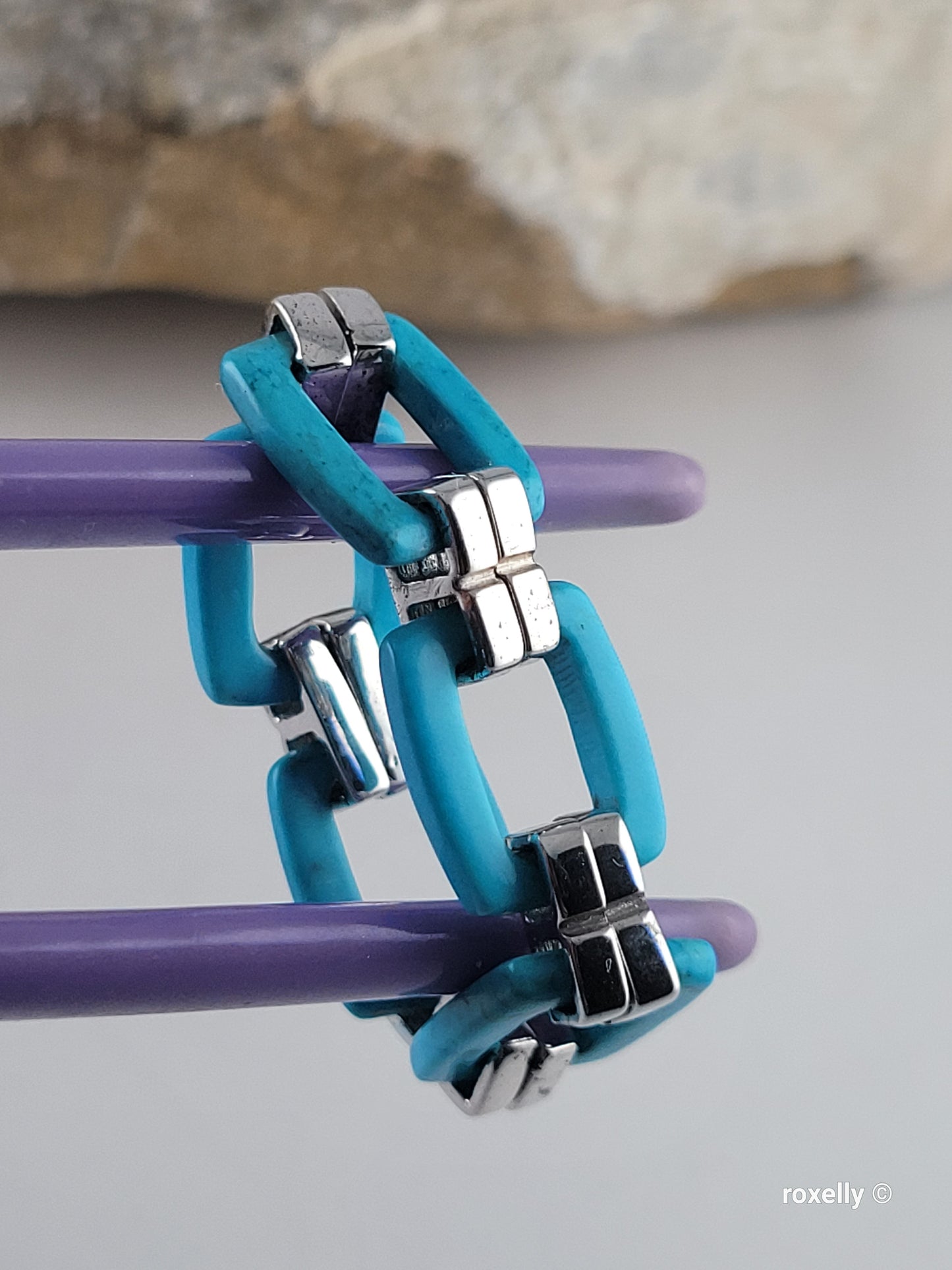 Turquoise Flexible Link Ring in 925 Sterling Silver, Size 8, Colleen Lopez HSN Statement Jewelry 👌🎁