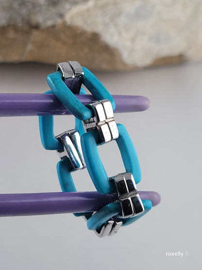 Turquoise Flexible Link Ring in 925 Sterling Silver, Size 8, Colleen Lopez HSN Statement Jewelry 👌🎁