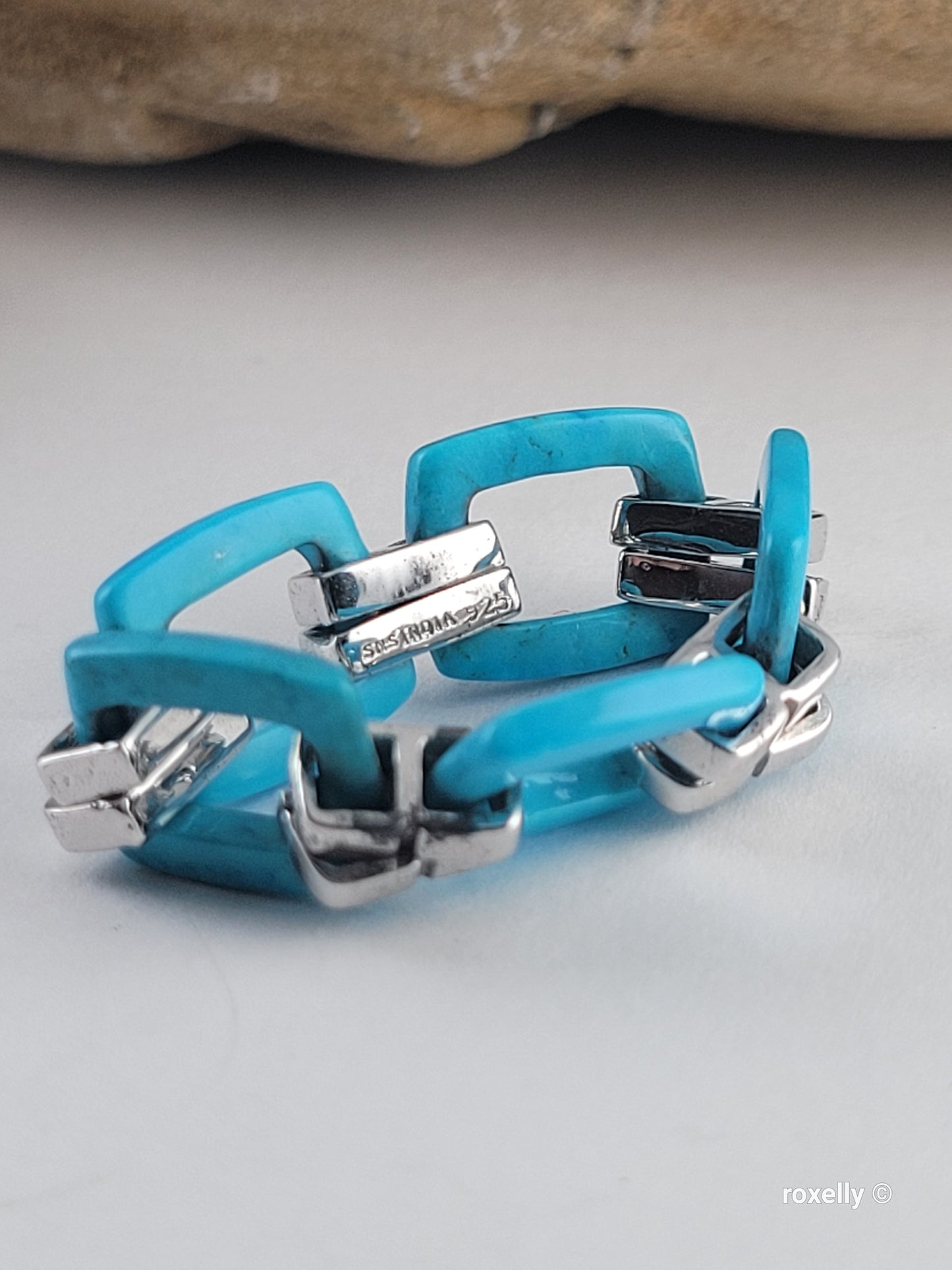 Turquoise Flexible Link Ring in 925 Sterling Silver, Size 8, Colleen Lopez HSN Statement Jewelry 👌🎁