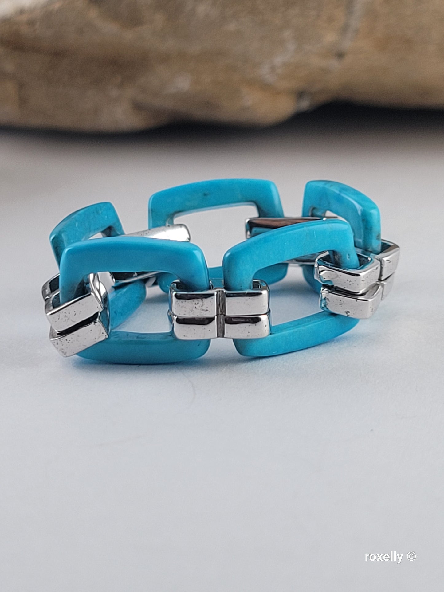Turquoise Flexible Link Ring in 925 Sterling Silver, Size 8, Colleen Lopez HSN Statement Jewelry 👌🎁