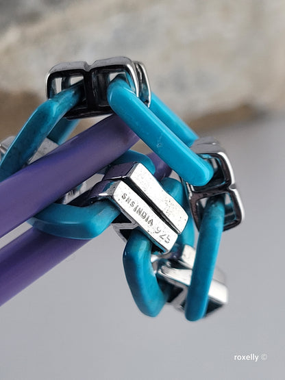 Turquoise Flexible Link Ring in 925 Sterling Silver, Size 8, Colleen Lopez HSN Statement Jewelry 👌🎁