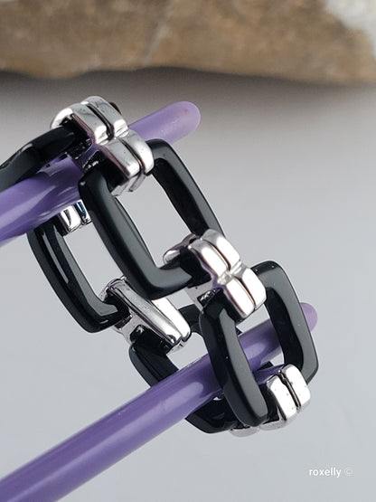 Black Onyx Flexible Link Ring in 925 Sterling Silver, Size 8, Colleen Lopez HSN Statement Jewelry