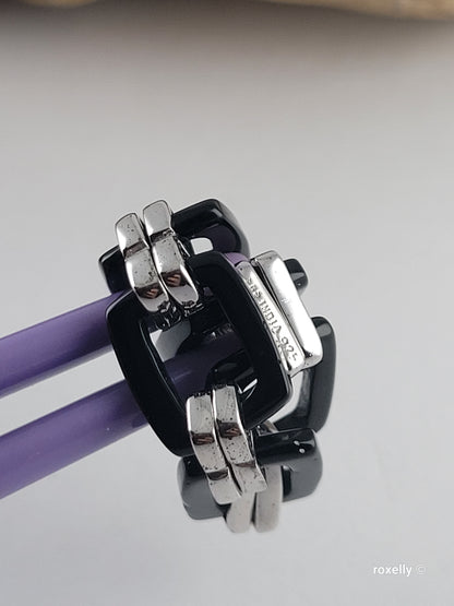 Black Onyx Flexible Link Ring in 925 Sterling Silver, Size 8, Colleen Lopez HSN Statement Jewelry