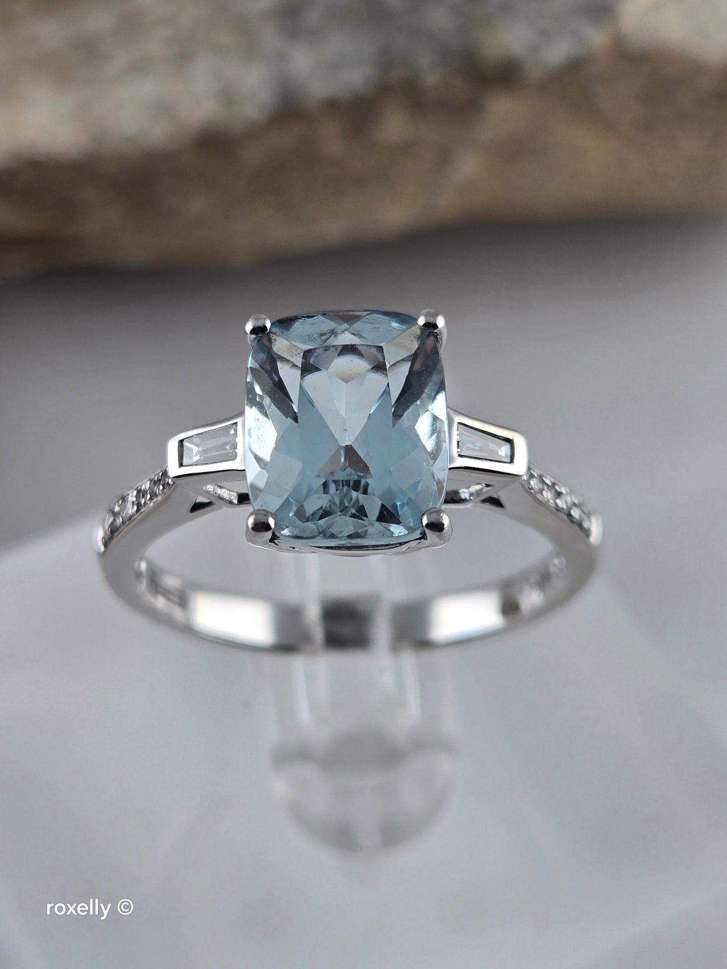 $5,000 - EFFY 14K White Gold Genuine Aquamarine & Diamond Ring Size 8.75