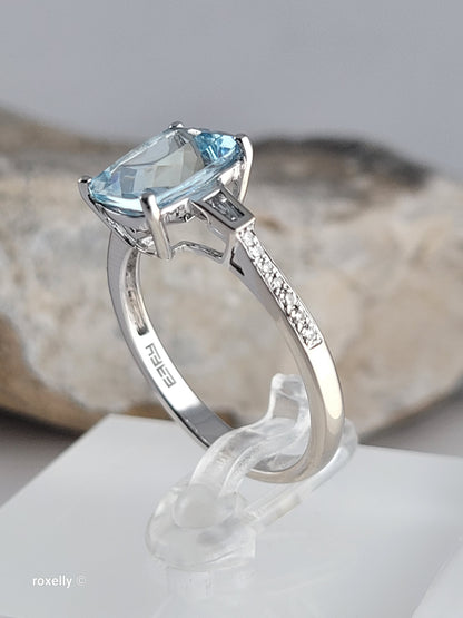 $5,000 - EFFY 14K White Gold Genuine Aquamarine & Diamond Ring Size 8.75