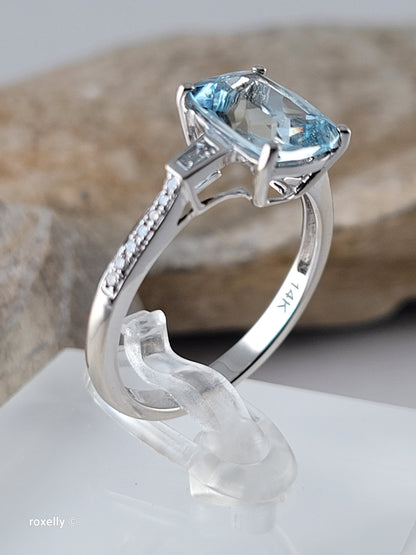 $5,000 - EFFY 14K White Gold Genuine Aquamarine & Diamond Ring Size 8.75