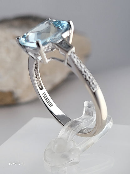 $5,000 - EFFY 14K White Gold Genuine Aquamarine & Diamond Ring Size 8.75