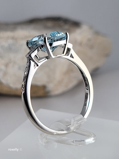 $5,000 - EFFY 14K White Gold Genuine Aquamarine & Diamond Ring Size 8.75