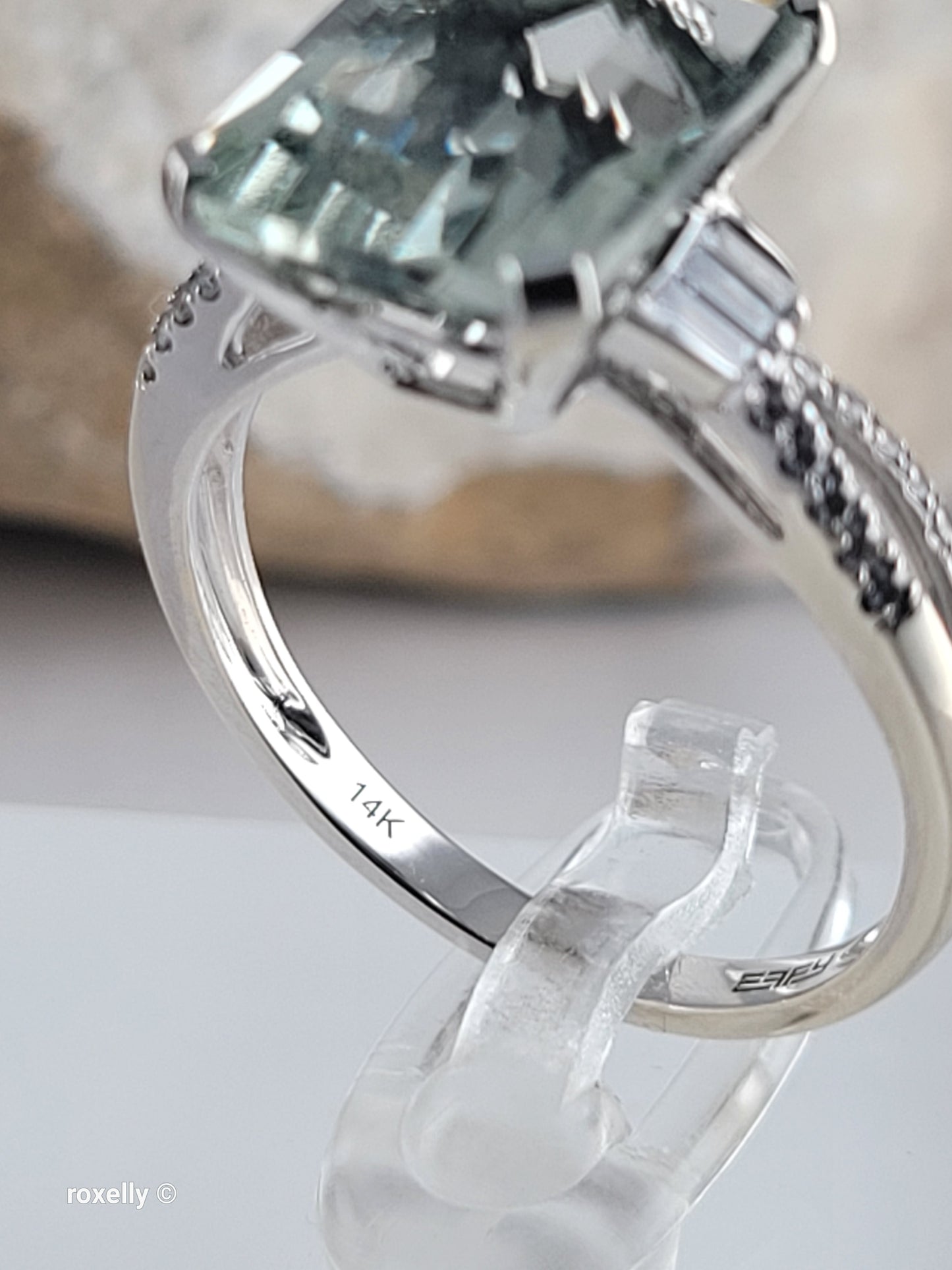 EFFY 14K White Gold Green Amethyst & Diamond Ring Size 9, Baguette Round Diamonds
