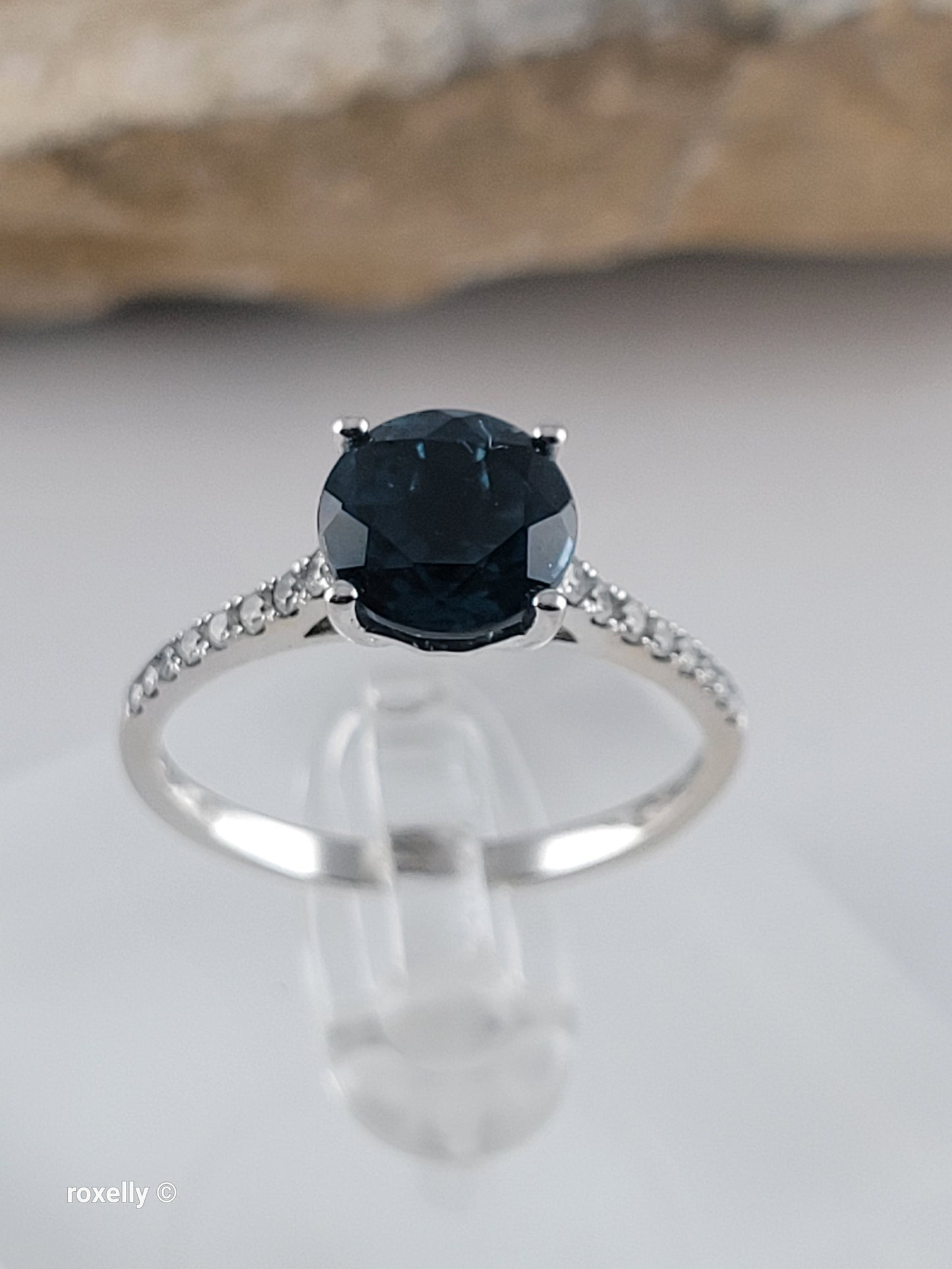 EFFY 14K White Gold London Blue Topaz & Diamond Ring Size 8.25 - Like New