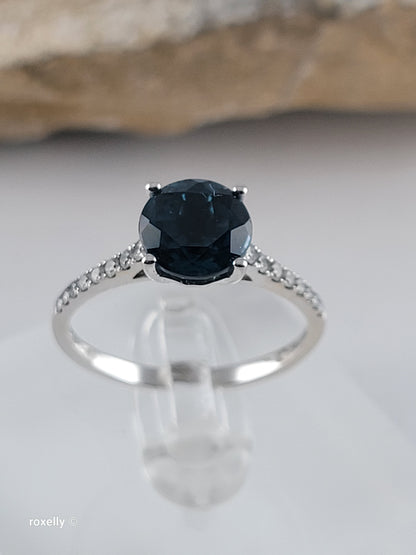 EFFY 14K White Gold London Blue Topaz & Diamond Ring Size 8.25 - Like New