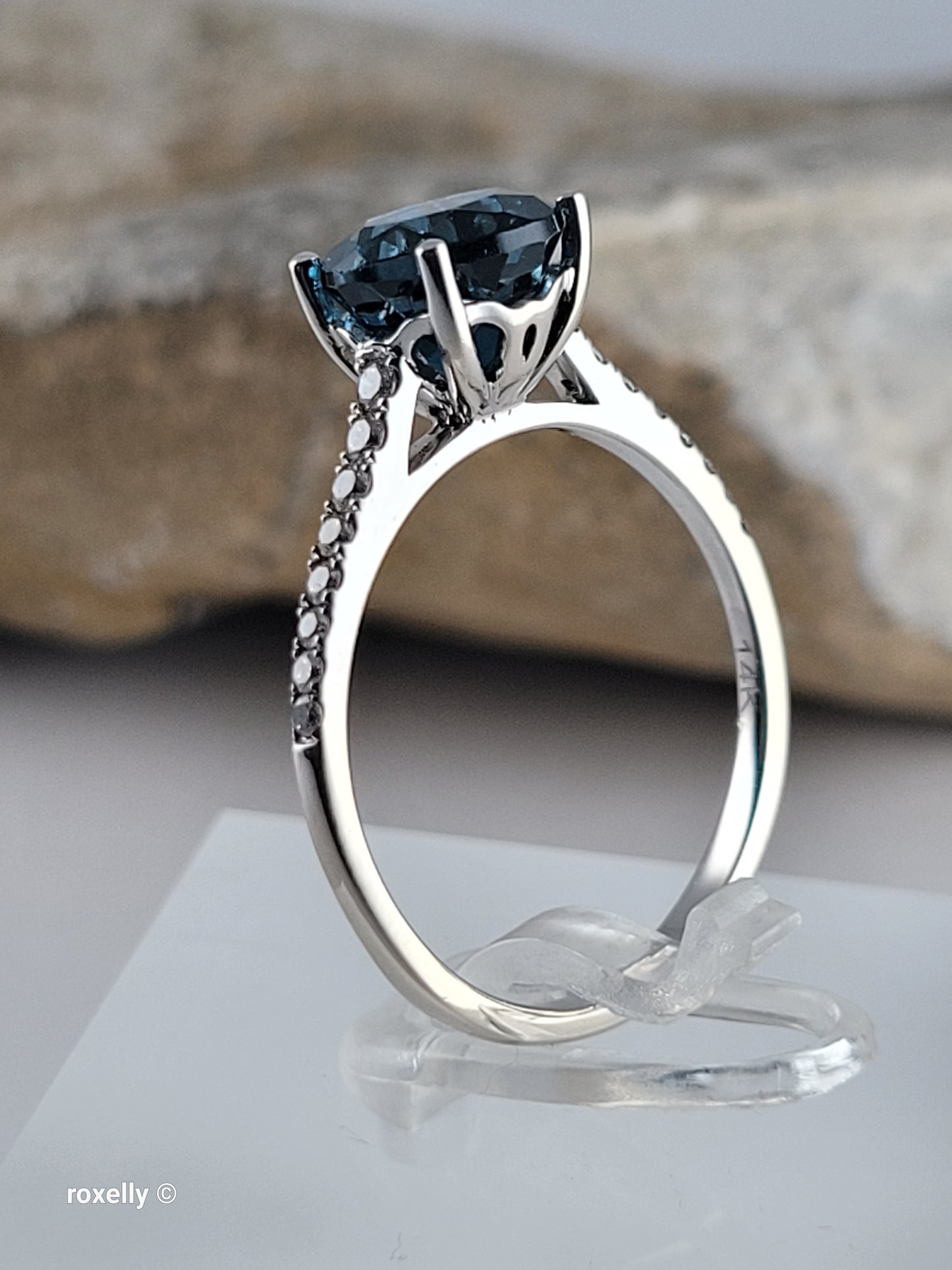 EFFY 14K White Gold London Blue Topaz & Diamond Ring Size 8.25 - Like New