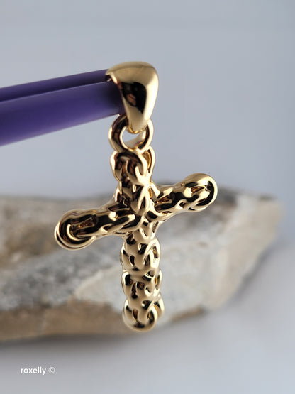 14K Yellow Gold Over Resin Core Cross Pendant, Made in Italy Gold