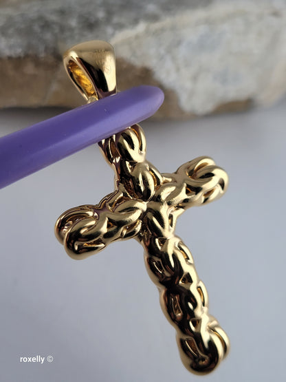 14K Yellow Gold Over Resin Core Cross Pendant, Made in Italy Gold