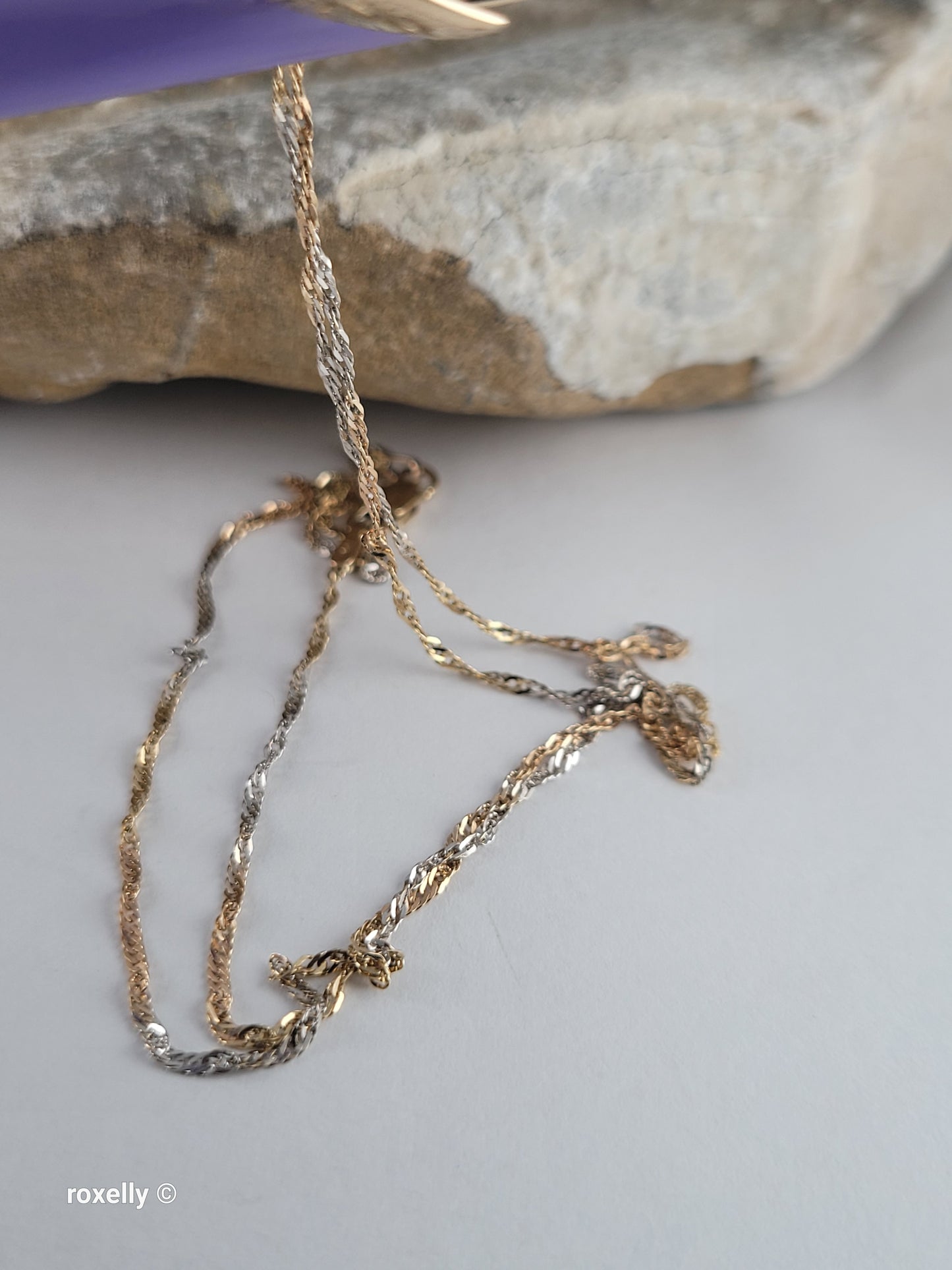 14K Two-Tone of Gold Singapore Chain Necklace, and Heart-Shaped Locket, Made in Italy