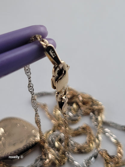 14K Two-Tone of Gold Singapore Chain Necklace, and Heart-Shaped Locket, Made in Italy