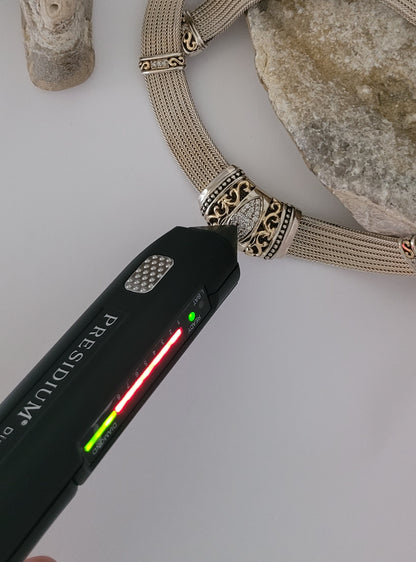 Vintage Gabrielle Bruni Choker Necklace Sterling Silver 14K Solid Gold Diamonds