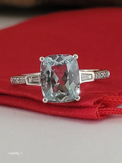 $5,000 - EFFY 14K White Gold Genuine Aquamarine & Diamond Ring Size 8.75