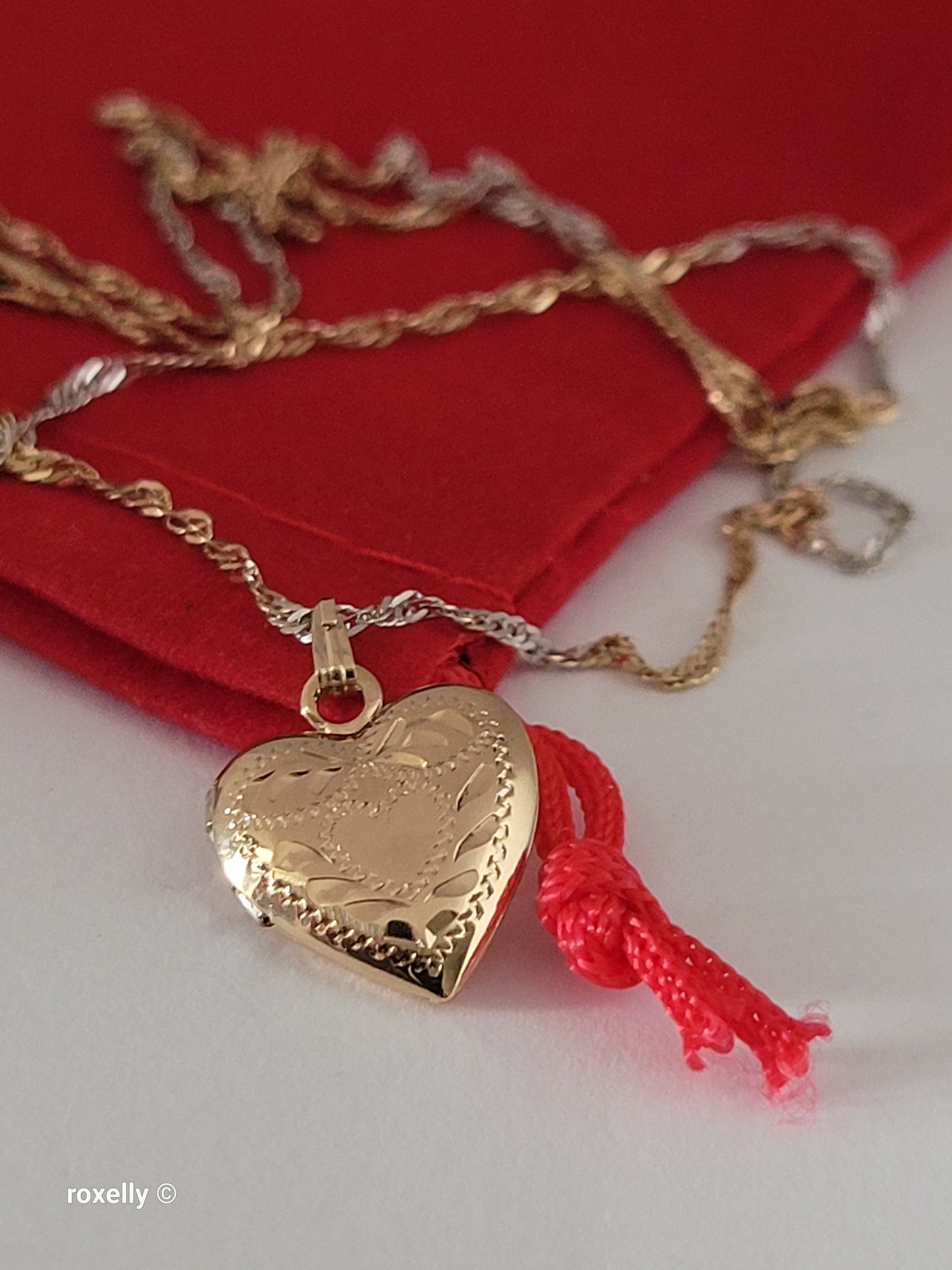 14K Two-Tone of Gold Singapore Chain Necklace, and Heart-Shaped Locket, Made in Italy