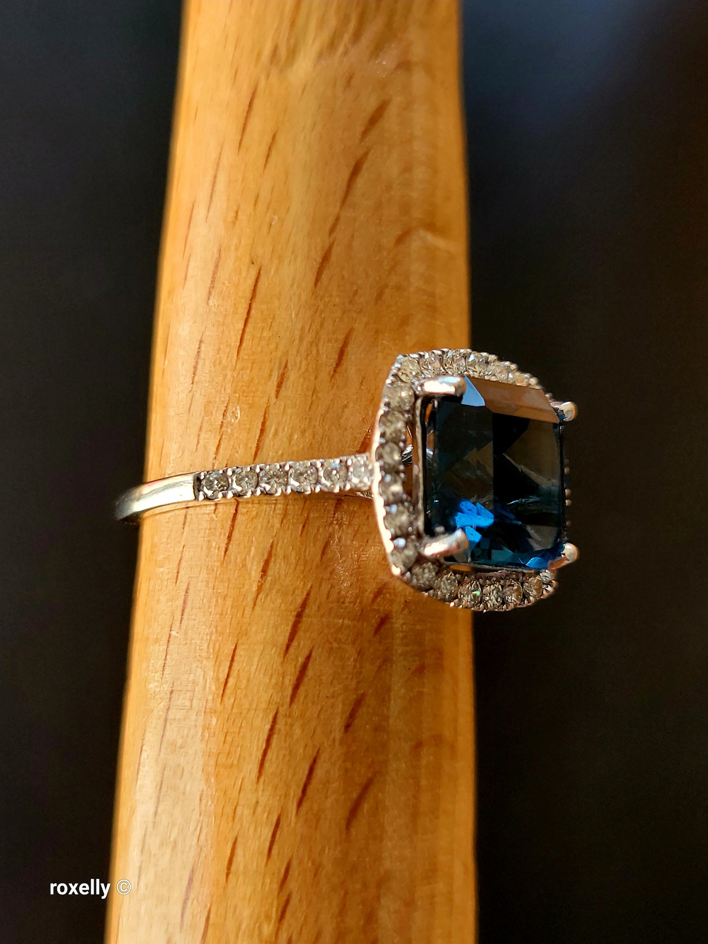 EFFY 14K Solid White Gold London Blue Topaz Diamond Ring, Asscher Cut Genuine Gemstone, Art Deco Style, 0.45ctw Diamonds - Size 7.75