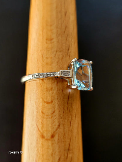 $5,000 - EFFY 14K White Gold Genuine Aquamarine & Diamond Ring Size 8.75