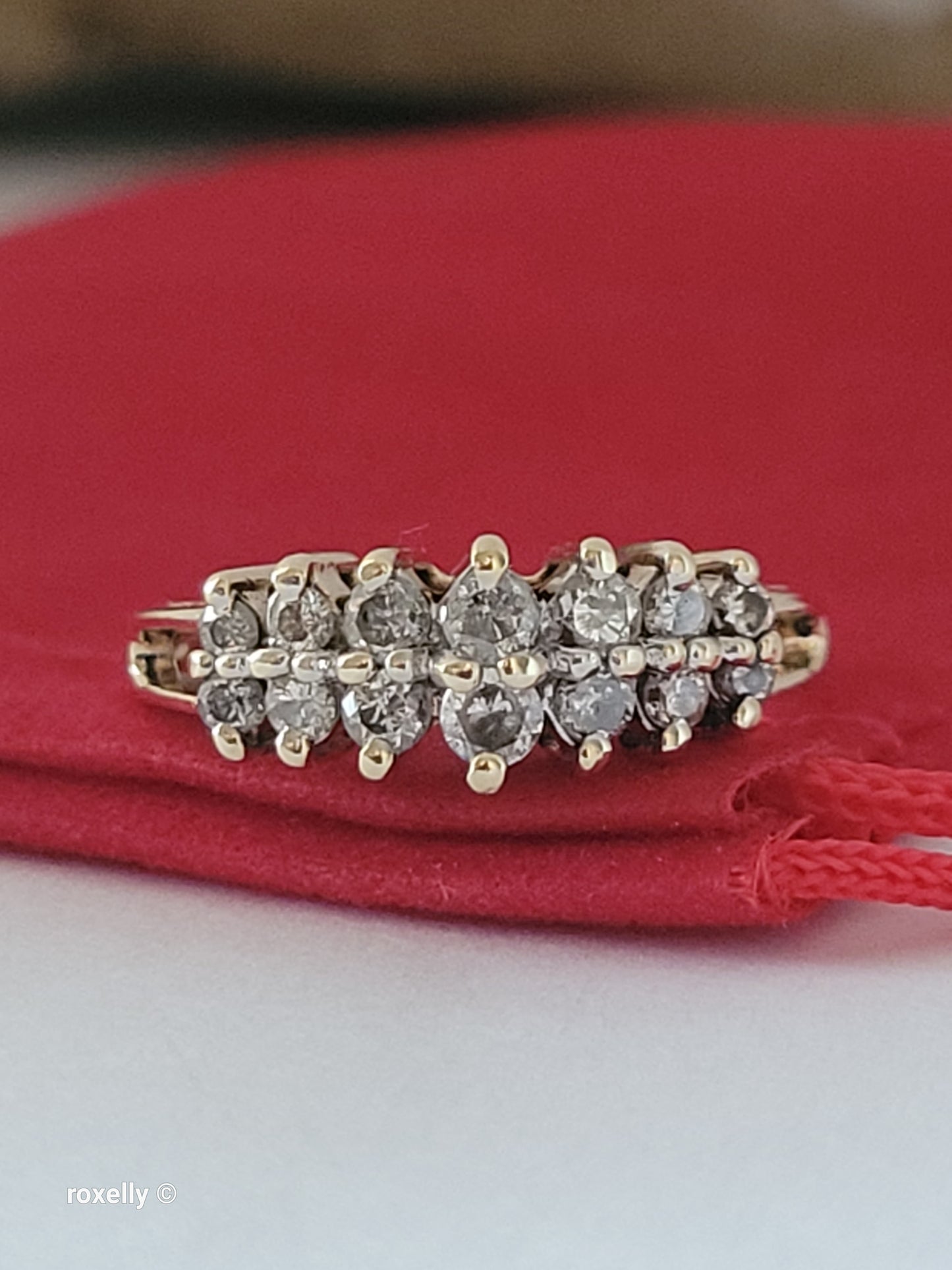 10K Yellow Gold Genuine Diamonds Tiara Design Ring Size 6, Solid Gold