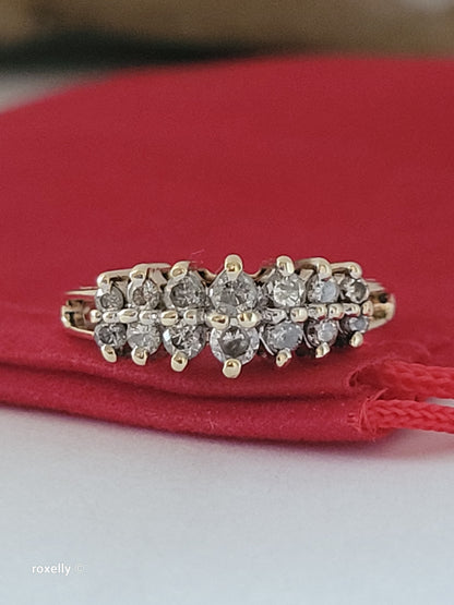 10K Yellow Gold Genuine Diamonds Tiara Design Ring Size 6, Solid Gold