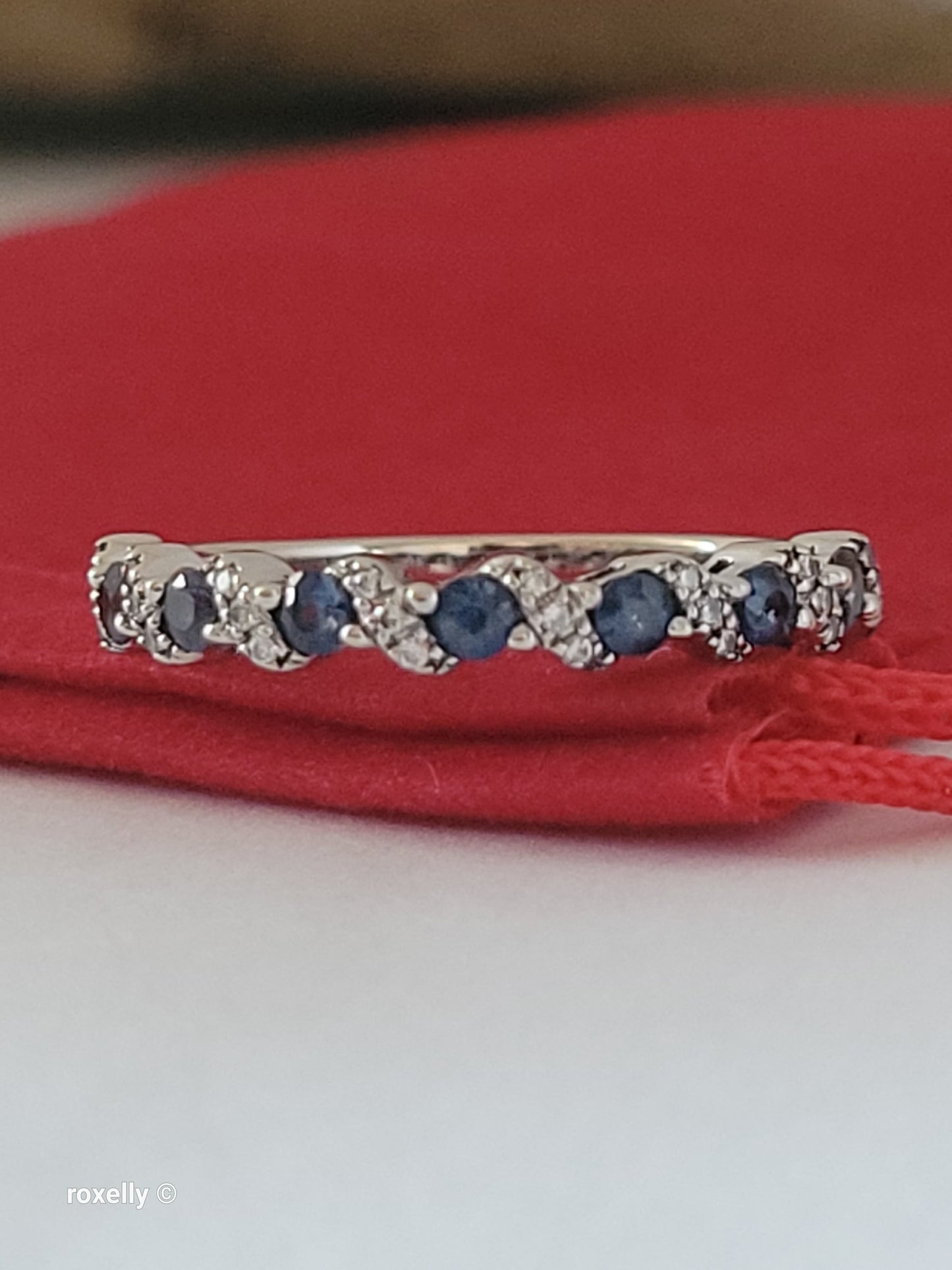 Le Vian 14K White Gold Blue Sapphire & Diamond Band Ring Size 6.5